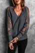 Sexy V Neck Surplice Hollow-Out Sweater With Lace Sleeves